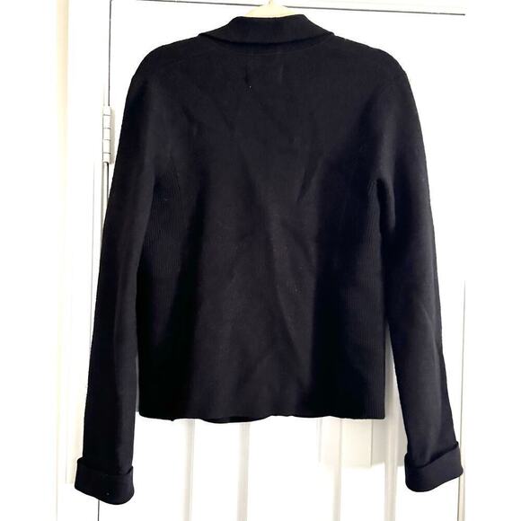 ANTHROPOLOGIE Cotton-Wool Blend Knit Cuff Black Button Front Blazer - Small - Picture 2 of 4